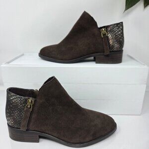 Very Volatile Greyson Brown Suede Ankle Booties Faux Snakeskin Heel Women’s 7
